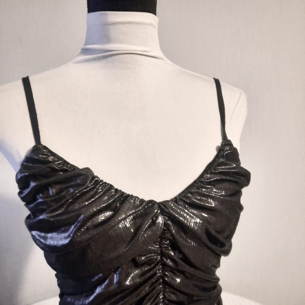 Zara Shiny Metallic Ruched Top Size Med - Picture 3 of 9